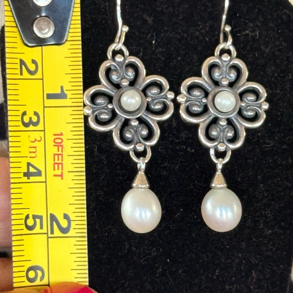 James Avery Silver Floral Pearl Earrings